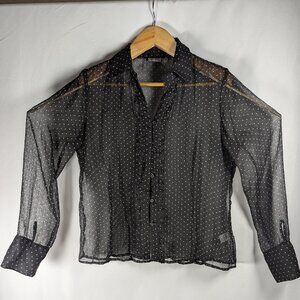 apt9 sheer black with polka dots long sleeves blouse size L
